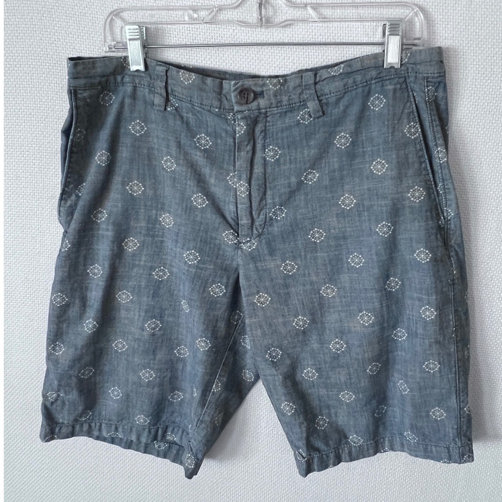 Banana Republic Mens Blue Medallion Print Cotton Chambray Shorts Size 32
